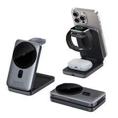 3 in 1 Foldable Magnetic Wireless Charger Travel Stand for Phone, Watch & Earbuds