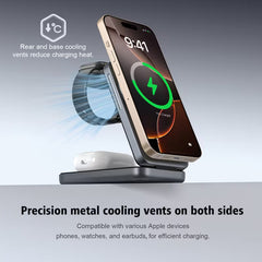 3 in 1 Foldable Magnetic Wireless Charger Travel Stand for Phone, Watch & Earbuds