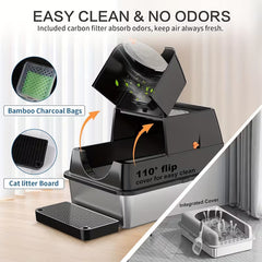XL Stainless Steel Litter Box – 3-in-1 Flip-Top Design with High Walls