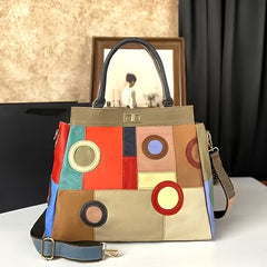 Genuine Leather Women's Color-Block Handbag interior view