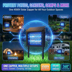 4500V Solar Bug Zapper – 4000mAh Waterproof Mosquito & Fly Trap with 2 Modes