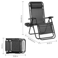 Zero Gravity Folding Lounge Chairs Set of 2 Reclining Outdoor Chairs with Cup Holders