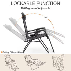 Zero Gravity Folding Lounge Chairs Set of 2 Reclining Outdoor Chairs with Cup Holders