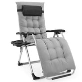 Foldable Outdoor Recliner Chair Adjustable Patio Chair with Cushion & Cup Holders