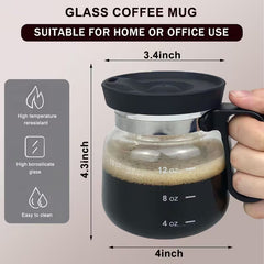 16oz Glass Coffee Mug with Lid Mini Coffee Pot Design, Heat Resistant Drinkware