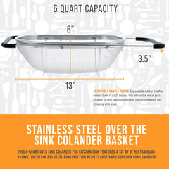 6 Quart Collapsible Stainless Steel Colander Fine Mesh Strainer with Expandable Handles