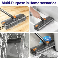 3 in 1 Floor Scrub Brush with Squeegee Long Handle Cleaning Brush for Home & Patio
