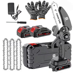 6-Inch Mini Cordless Chainsaw – Rechargeable Battery, Adjustable Chain & Safety Lock
