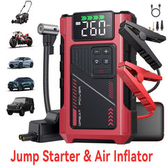 9-in-1 12V Car Jump Starter with Air Compressor, USB & LED Light
