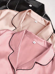 6-piece satin short-sleeve shirt and shorts pajama set
