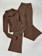 Women’s zip-up top and flared pants set