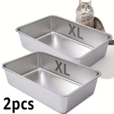 2-Pack XL Stainless Steel Cat Litter Boxes – 6" Deep, Easy-Clean High-Side Design