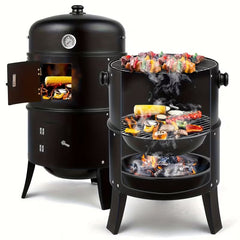 3-in-1 Portable Charcoal Smoker Grill – BBQ Grill with Thermometer & Fire Pit