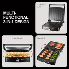 OSTBA 1200W Panini Press – 4-Slice Nonstick Grill with Adjustable Temperature