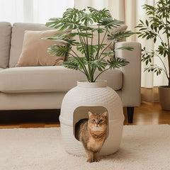 Hidden Cat Litter Box Furniture – Rattan-Style, Waterproof & Easy-Clean Design