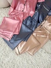 6-piece satin shirt and long pants pajama set
