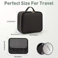 Travel Makeup Bag with LED Mirror Rechargeable 3 Color Light & Cosmetic Organizer