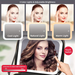 Travel Makeup Bag with LED Mirror Rechargeable 3 Color Light & Cosmetic Organizer