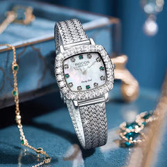 Luxury square quartz watch with steel strap