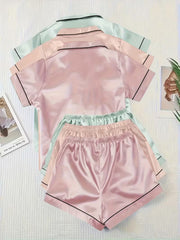 6-piece satin short-sleeve pajama set