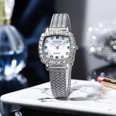 Luxury square quartz watch with steel strap