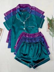 6-piece satin short-sleeve pajama set
