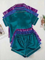 6-piece satin short-sleeve pajama set
