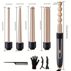 5-in-1 Curling Iron Set – Ceramic Interchangeable Barrels for All Hair Types