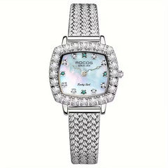 Luxury square quartz watch with steel strap