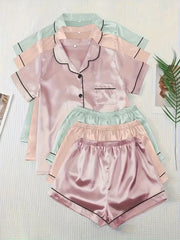 6-piece satin short-sleeve pajama set
