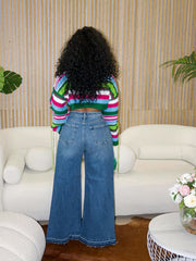 Women’s high-waisted wide-leg frayed jeans