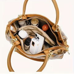 Women's Floral Embossed Tote Bag with tassel charm