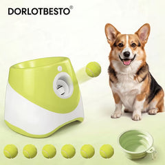 Automatic Dog Ball Launcher – Adjustable 10–30ft Range with Tennis Ball & Water Bowl
