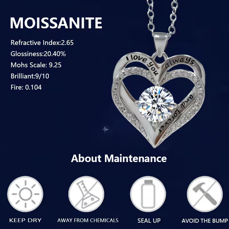 925 silver 1 carat moissanite heart pendant necklace