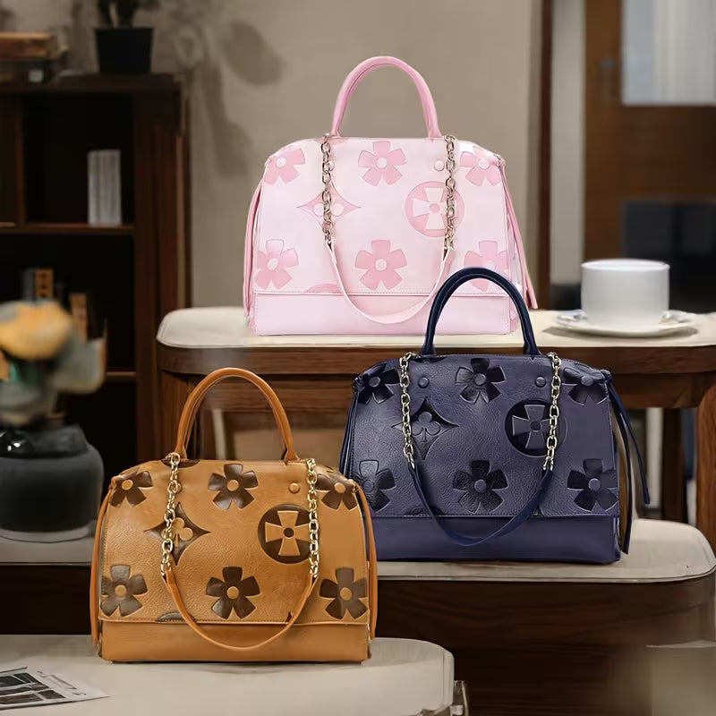 Women's Floral Embossed Tote Bag side view