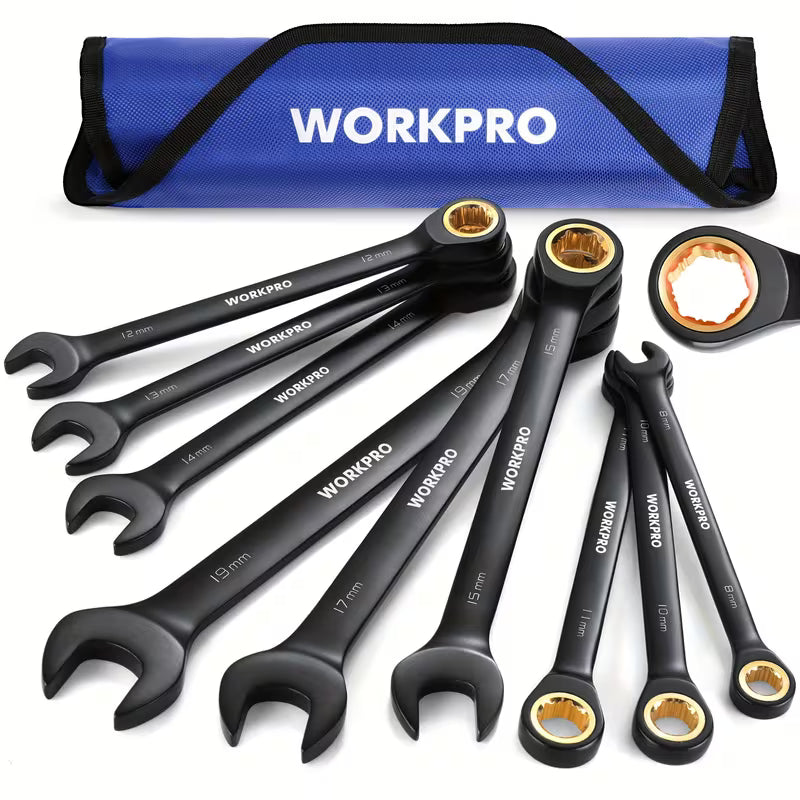 WORKPRO 9-Piece Ratcheting Wrench Set – Metric 8-19mm, 72-Tooth CR-V