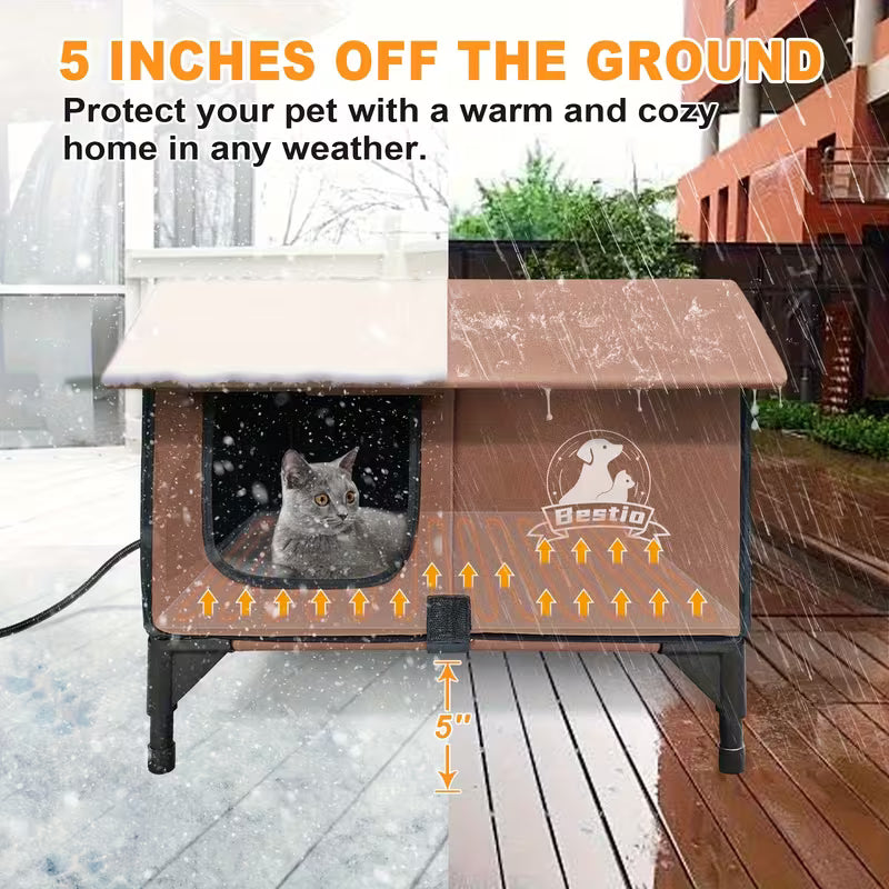 3-in-1 Cat House – Cozy Pad, Elevated Bed & Durable All-Season Cat Shelter