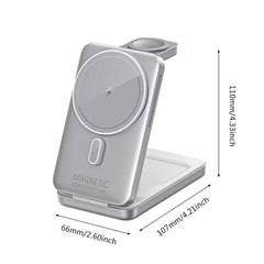 3 in 1 Foldable Magnetic Wireless Charger Travel Stand for Phone, Watch & Earbuds