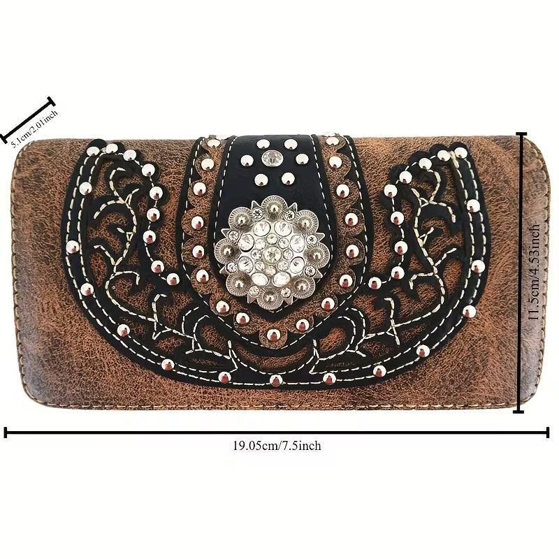 Cowgirl Rhinestone Studded Handbag and Wallet Set front view