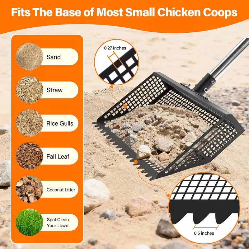 2-in-1 Animal Poop Scooper & Rake – Adjustable 26–76" Stainless Steel Handle