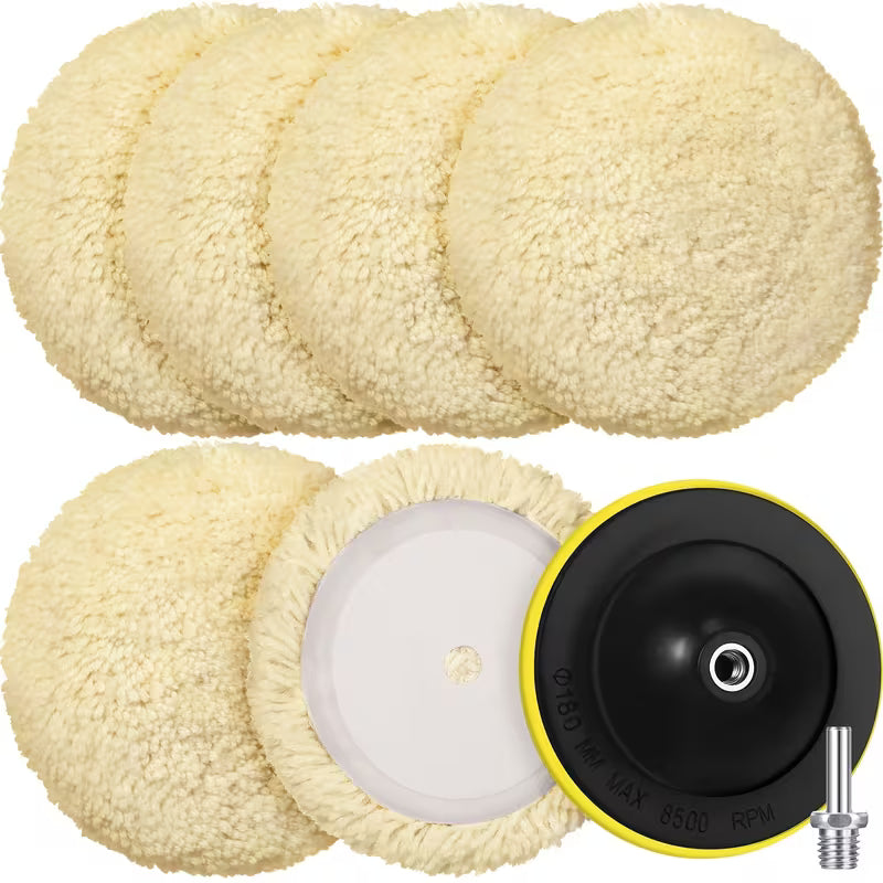 6-piece 8-inch wool buffing and polishing pad set
