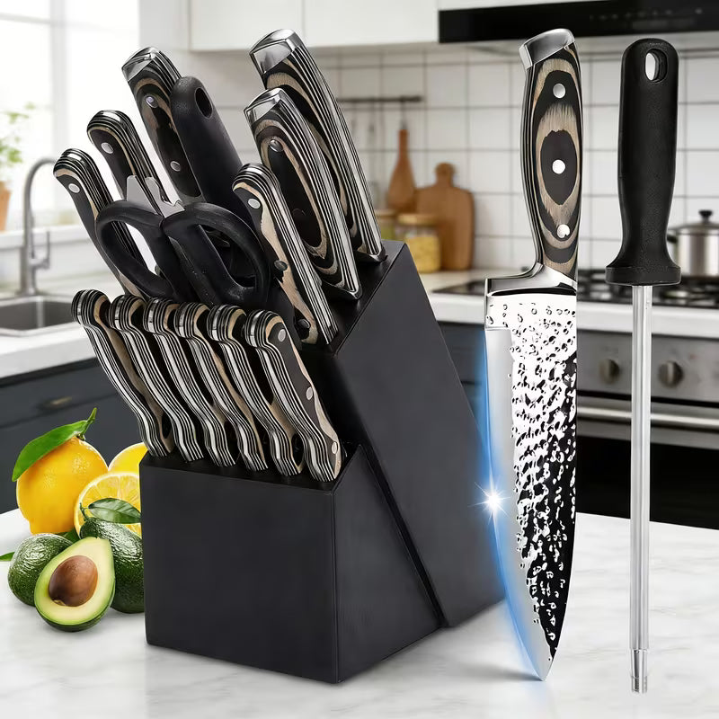 15-Piece Self-Sharpening Kitchen Knife Set with Wooden Block