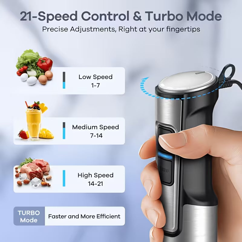 15 Speed Hand Blender with Accessories Whisk, Frother, Masher & Chopper