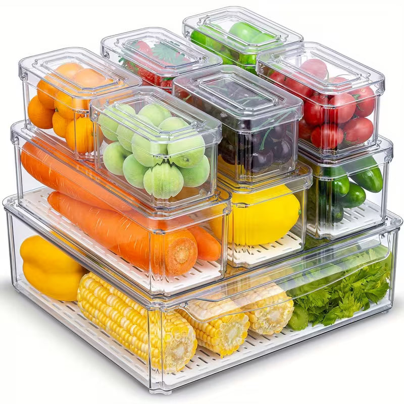 Stackable Refrigerator Organizer Bins with Lids Clear Pull Out Food Storage