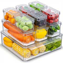 Stackable Refrigerator Organizer Bins with Lids Clear Pull Out Food Storage