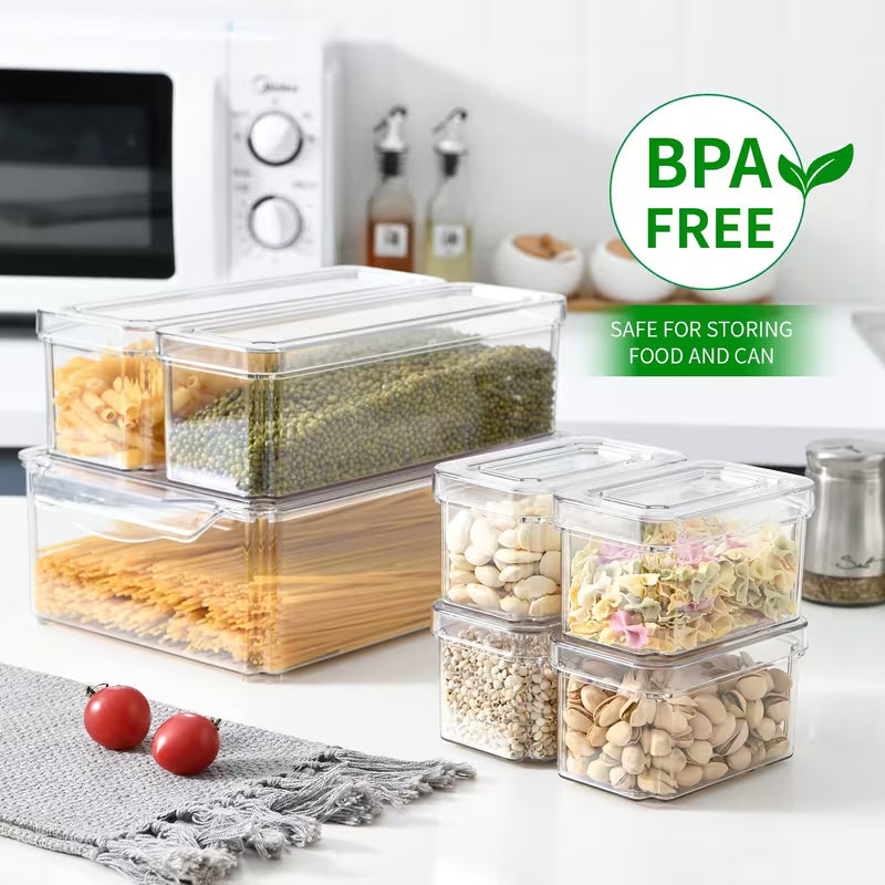 Stackable Refrigerator Organizer Bins with Lids Clear Pull Out Food Storage