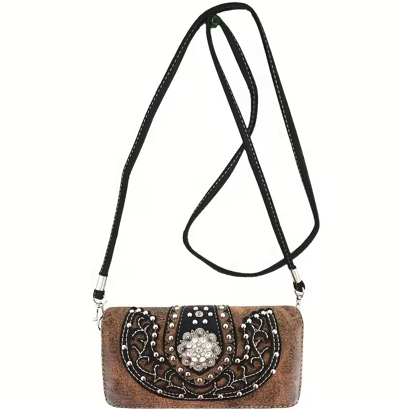Cowgirl Rhinestone Studded Handbag and Wallet Set side view