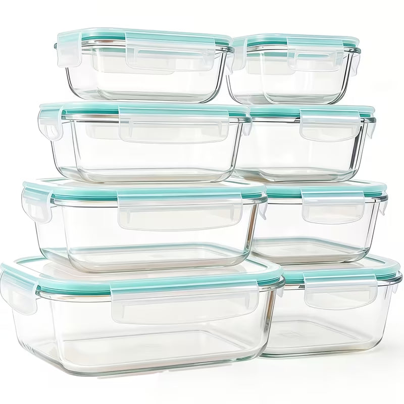 8 Piece Borosilicate Glass Food Storage Set Airtight Containers for Kitchen