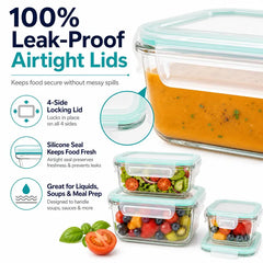 8 Piece Borosilicate Glass Food Storage Set Airtight Containers for Kitchen