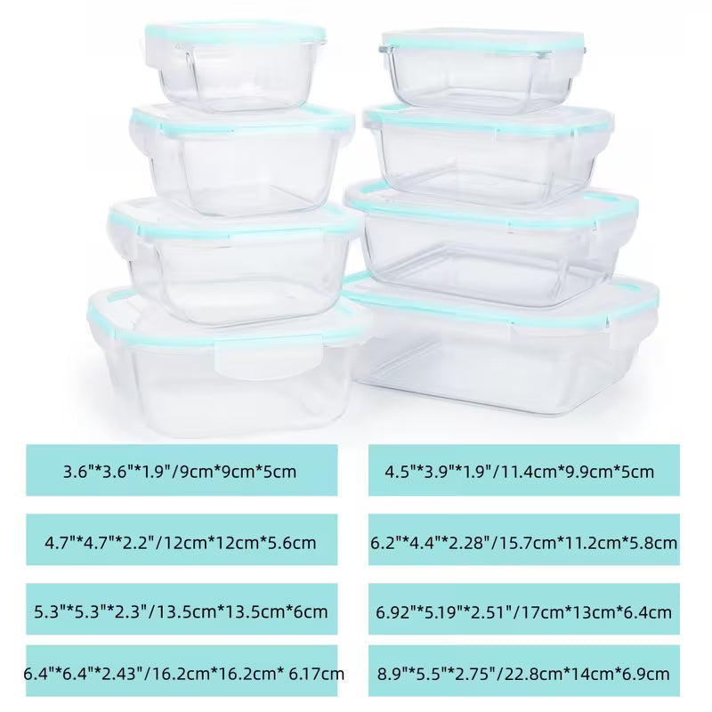 8 Piece Borosilicate Glass Food Storage Set Airtight Containers for Kitchen